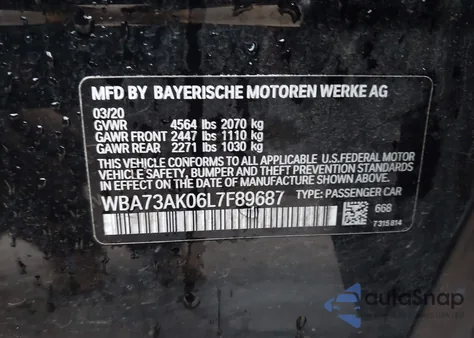 2020 BMW 228I Gran Coupe xDrive z USA, uszkodzony, nr VIN WBA73AK06L7F89687